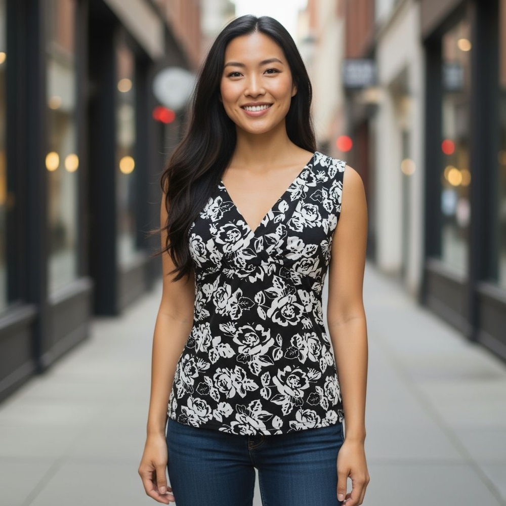 3/$15 SALE! Bluheaven Floral Black & White Top